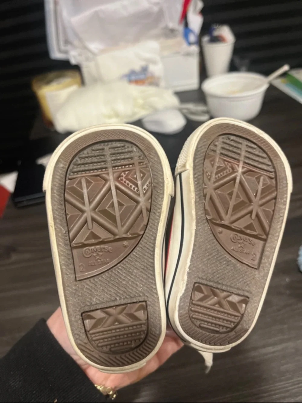 Converse Kids Canvas Sneakers in Beige with Red Trim